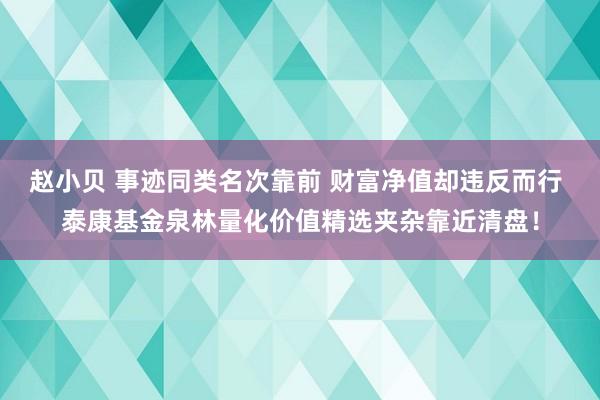 赵小贝 事迹同类名次靠前 财富净值却违反而行 泰康基金泉林量化价值精选夹杂靠近清盘！