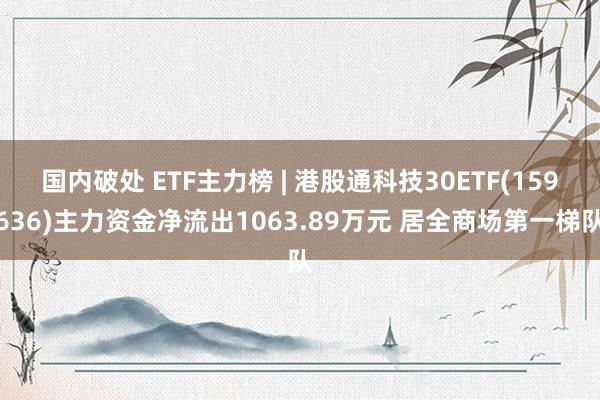 国内破处 ETF主力榜 | 港股通科技30ETF(159636)主力资金净流出1063.89万元 居全商场第一梯队